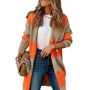 women's color matching long cardigan sweater, view 7 - MRSLM