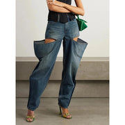 high-waist patchwork wide-leg jeans, view 4 - MRSLM