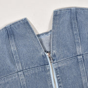 washed denim zipper tube top, view 10 - MRSLM