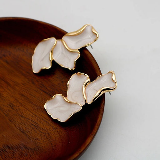 zinc alloy cream enamel petal earrings - MRSLM