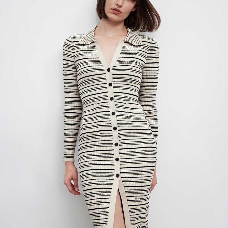 french style striped lapel dress - MRSLM