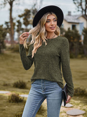 women's brushed cotton round neck long sleeve tee, view 5 - MRSLM