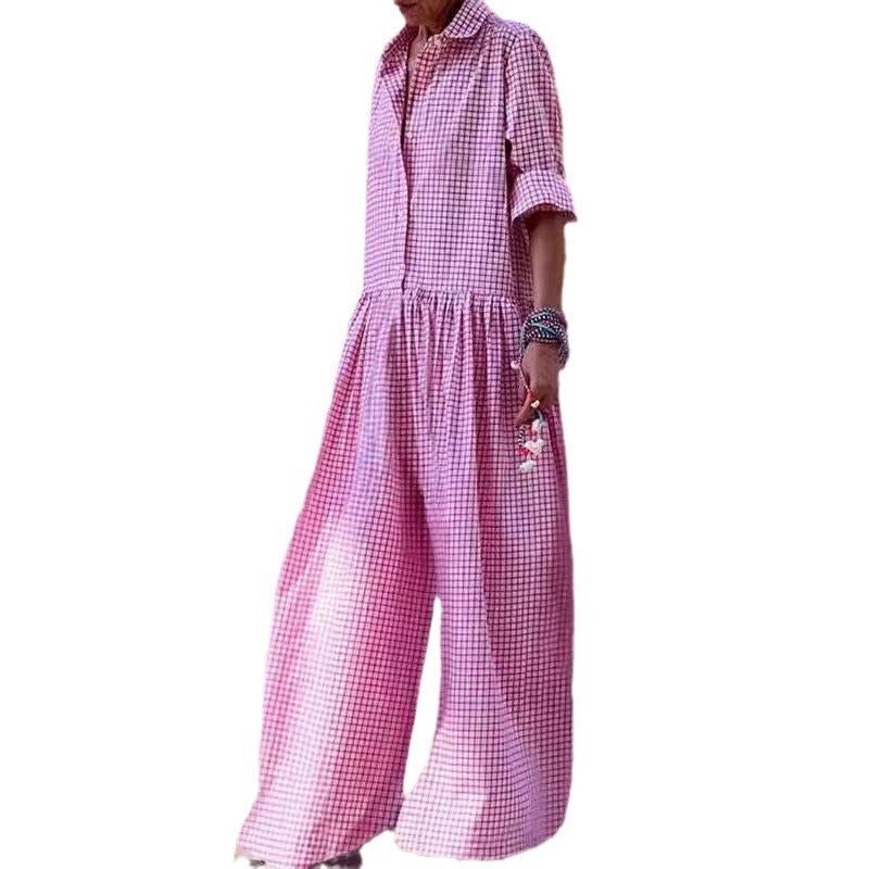 plaid blouse collar jumpsuit, view 5 - MRSLM