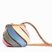 Striped PU leather bucket handbag, view 4 - MRSLM