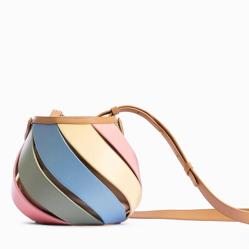 Striped PU leather bucket handbag, view 4 - MRSLM