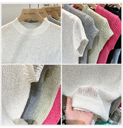 women's open knit short sleeve top, view 3 - MRSLM