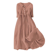 Pleated lace-up cotton long dress, view 13 - MRSLM