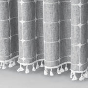 jacquard linen shower curtain with tassels, view 4 - MRSLM