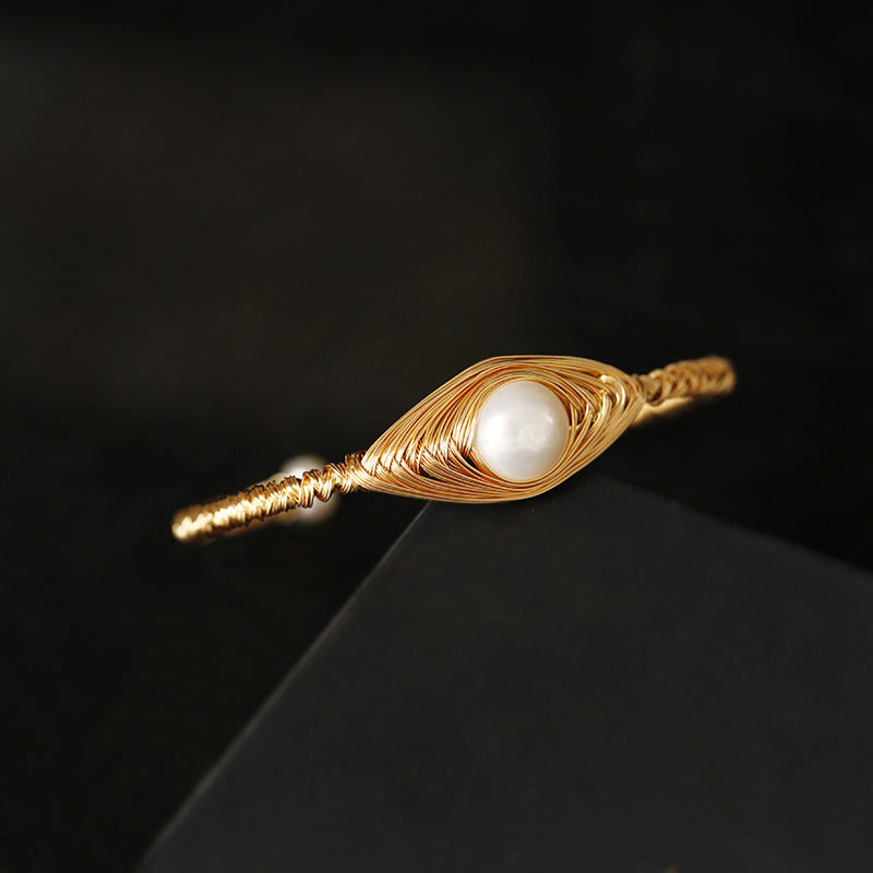baroque pearl wire wound open bracelet, view 4 - MRSLM