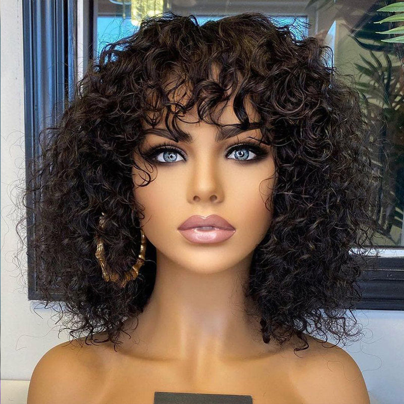 water wave human hair wig with bangs - MRSLM