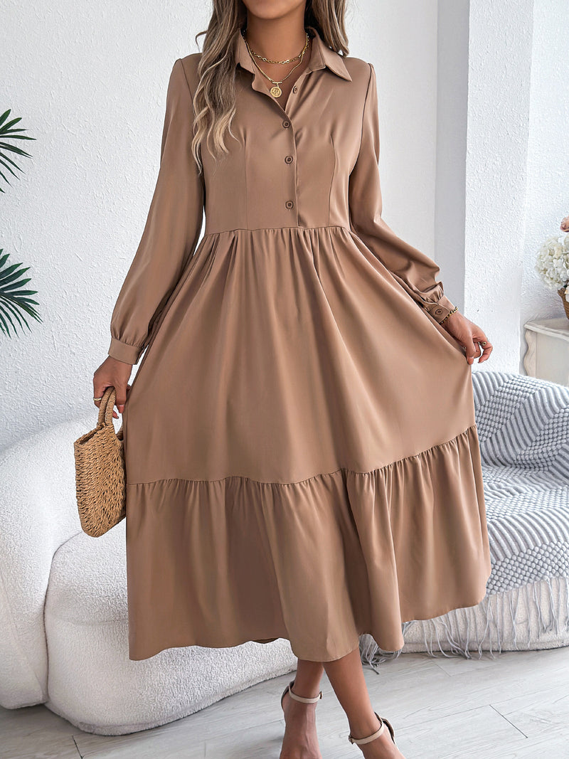 lapel loose ruffled shirt dress, view 7 - MRSLM