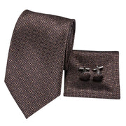 brown silk necktie set with pocket square and cufflinks, view 5 - MRSLM