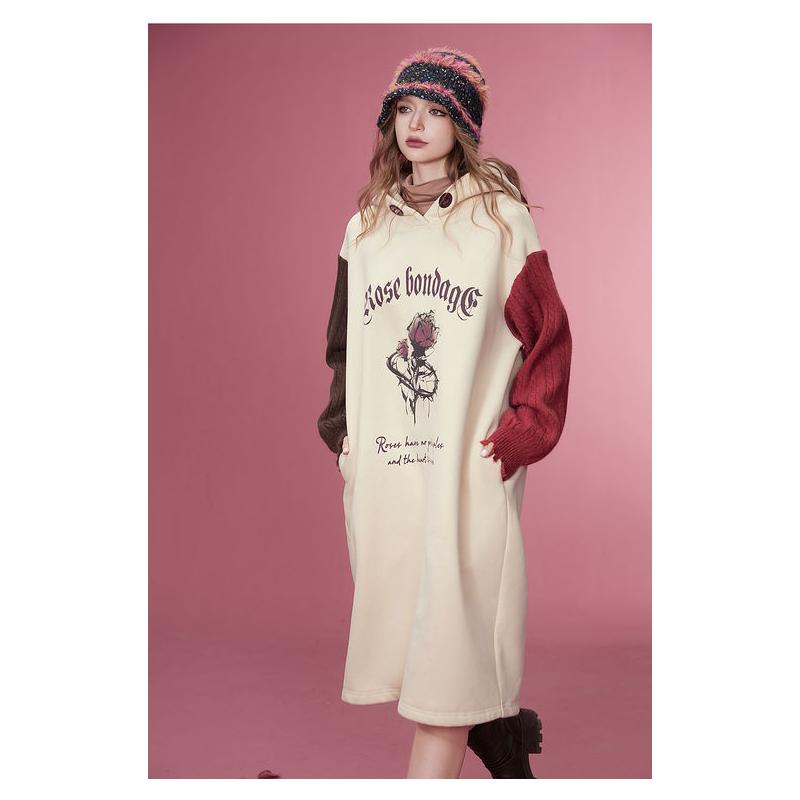 Graphic knitted fleece hooded dress, view 5 - MRSLM