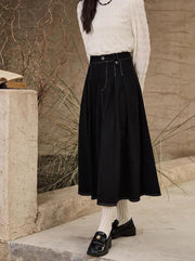 high waist pleated denim skirt, view 3 - MRSLM