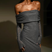 strapless sparkle maxi dress, view 5 - MRSLM