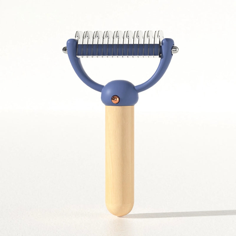 double-sided pet hair comb with wooden handle, view 6 - MRSLM