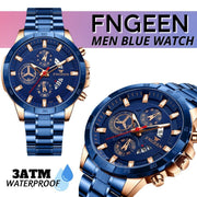 men's blue dial stainless steel quartz watch - MRSLM