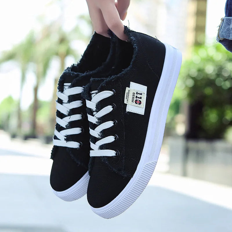 women's canvas flat sneakers, view 2 - MRSLM