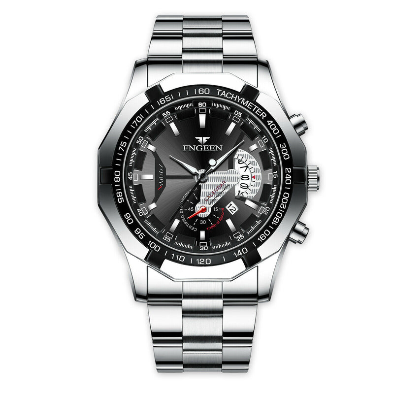 classic silver men's quartz watch, view 4 - MRSLM