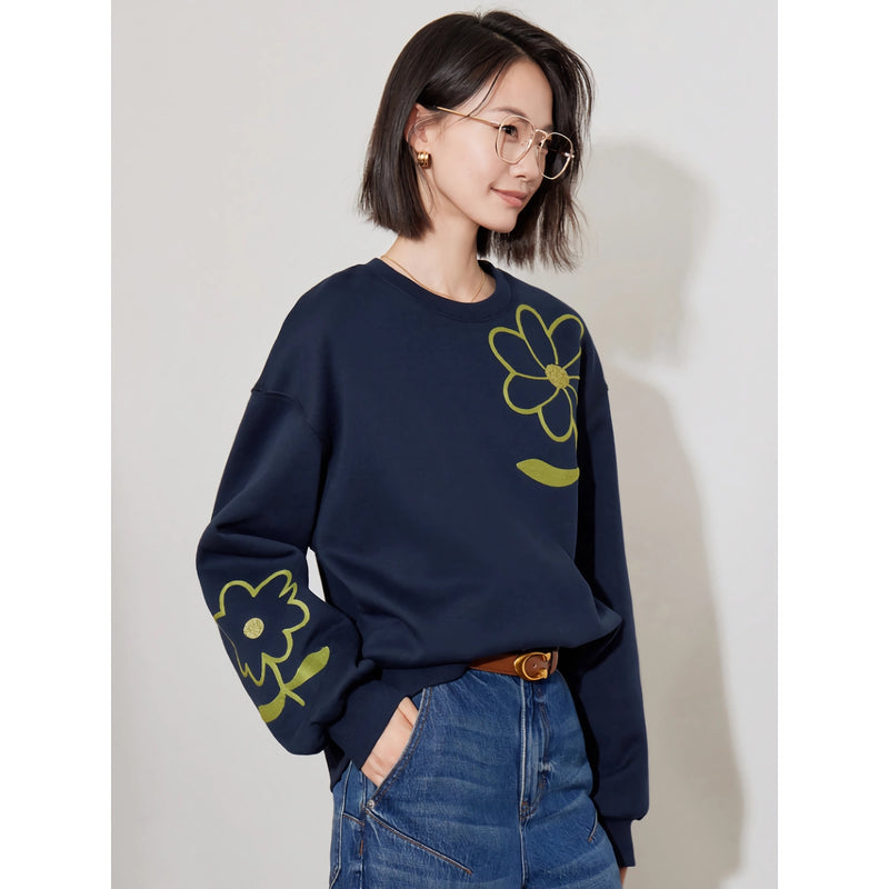 women's floral round neck pullover, view 10 - MRSLM