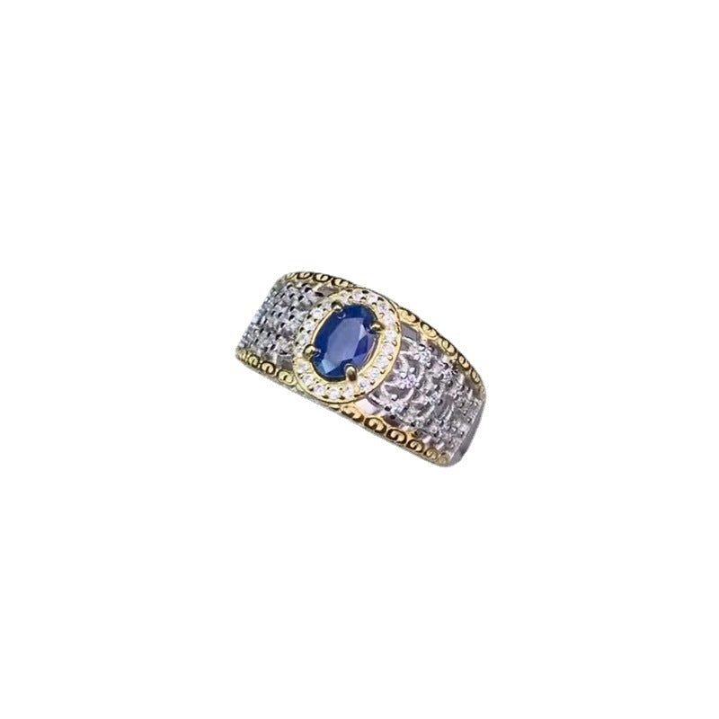 men's natural sapphire silver ring, view 2 - MRSLM