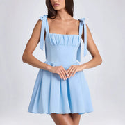 Bow-tied strap backless short dress, view 5 - MRSLM