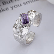s925 silver foil texture zircon chain ring, view 6 - MRSLM