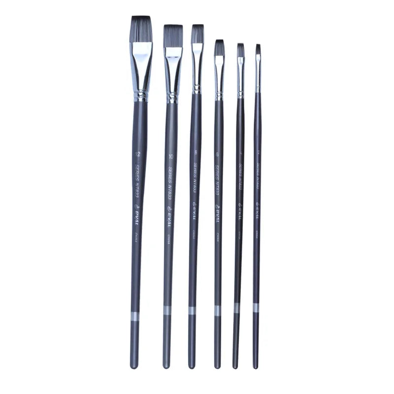 6-piece flat head nylon paint brush set, view 5 - MRSLM