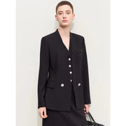 women's v-neck blazer with heart buckle, view 3 - MRSLM