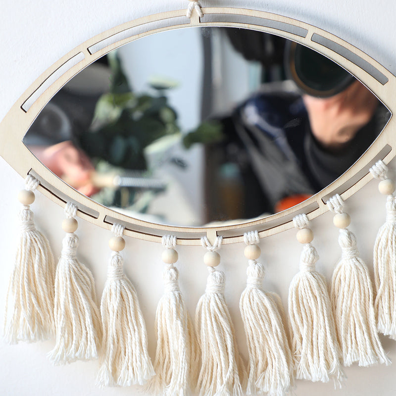 boho macrame eye mirror wall decor, view 3 - MRSLM