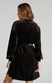 women's velvet long sleeve mini dress, view 7 - MRSLM