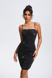 women's black rhinestone strap dress, view 6 - MRSLM