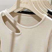 women's cut-out collarbone long sleeve tee, view 6 - MRSLM