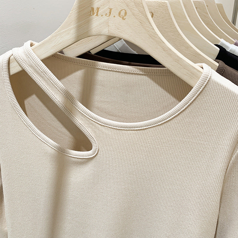 women's cut-out collarbone long sleeve tee, view 6 - MRSLM