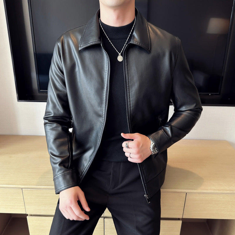 Faux Leather Lapel Light Business Men's Jacket