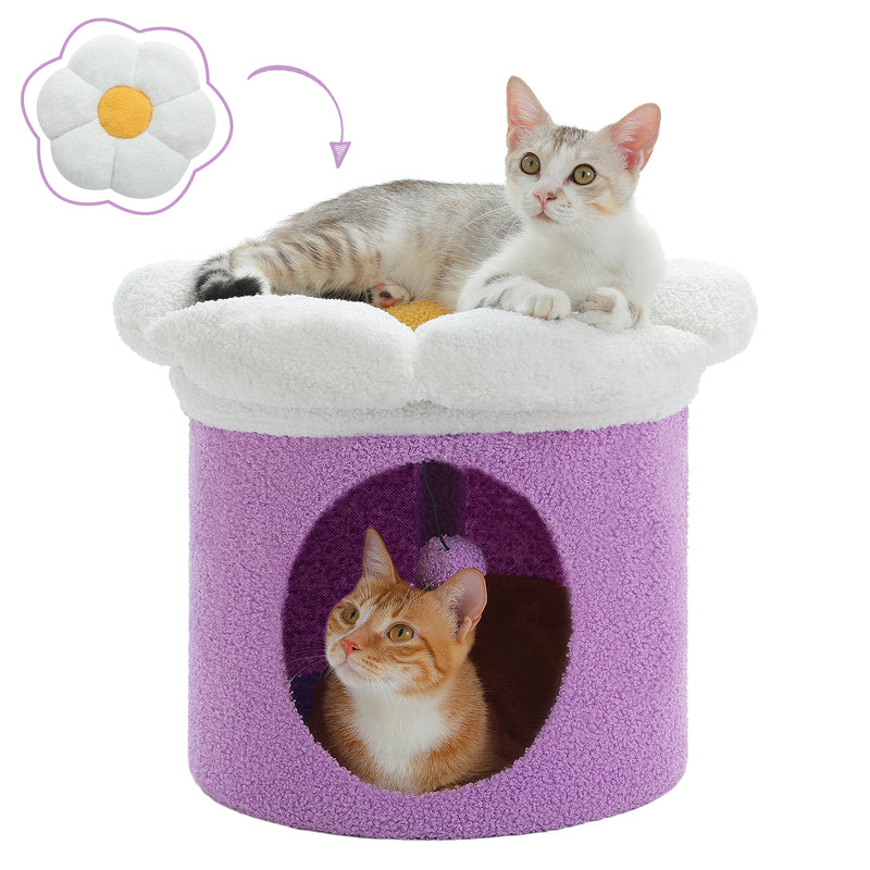 cozy flower cat house with pompom ball - MRSLM