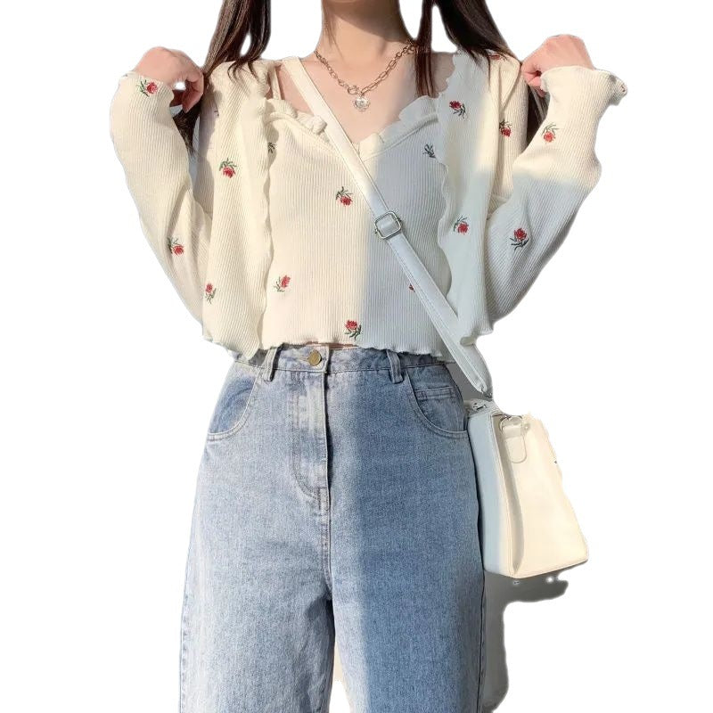 rose embroidery cami and cardigan two-piece set, view 3 - MRSLM