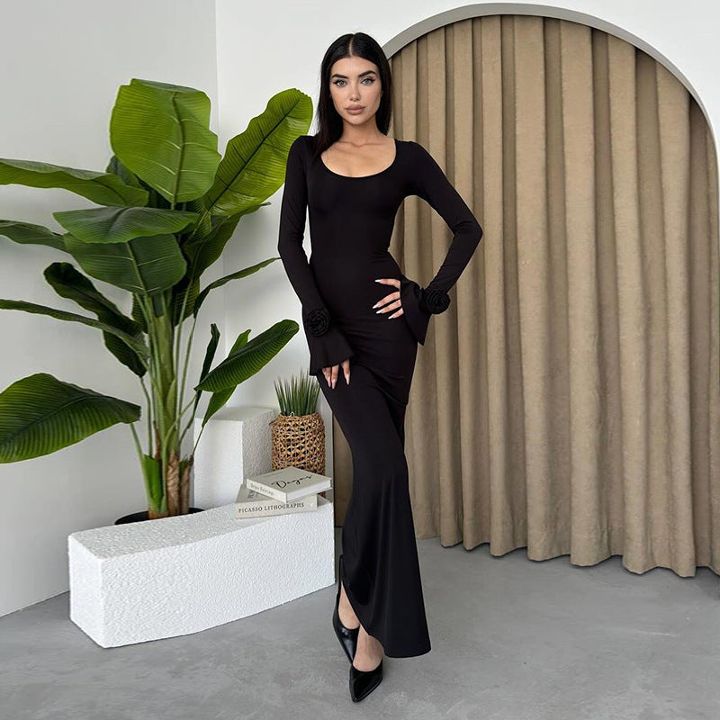rose long sleeve dress, view 4 - MRSLM