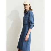 denim shirt dress with lapel collar, view 6 - MRSLM