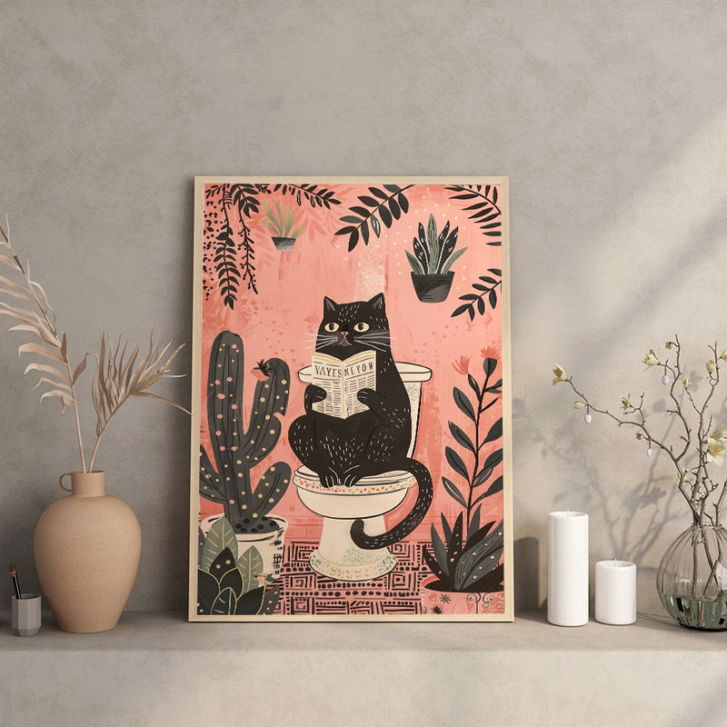funny black cat reading on toilet canvas poster - MRSLM