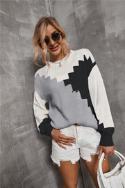 loose patchwork round neck sweater, view 4 - MRSLM