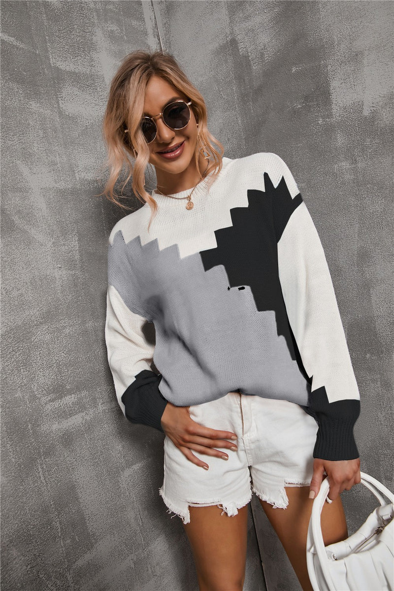 loose patchwork round neck sweater, view 4 - MRSLM