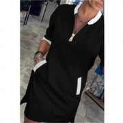 women's midi dress round neck zipper pocket, view 4 - MRSLM