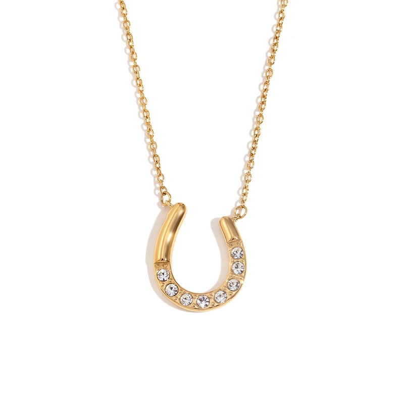 18k gold plated lucky horseshoe pendant necklace, view 3 - MRSLM