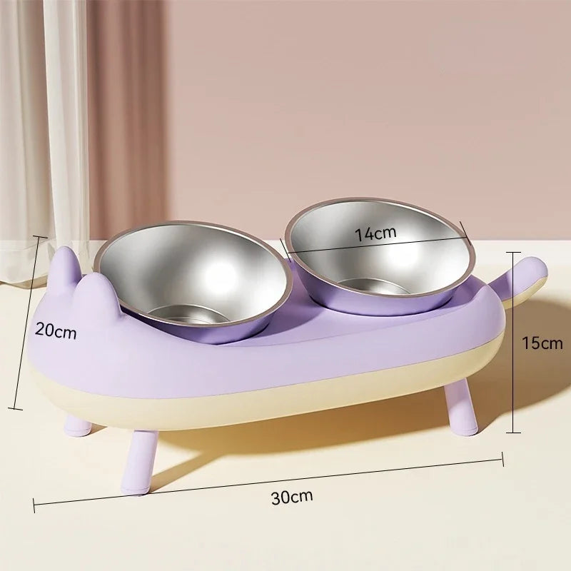 stainless steel double bowl pet feeder, view 3 - MRSLM