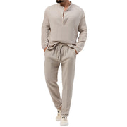 men's solid long-sleeve top and trousers set, view 10 - MRSLM