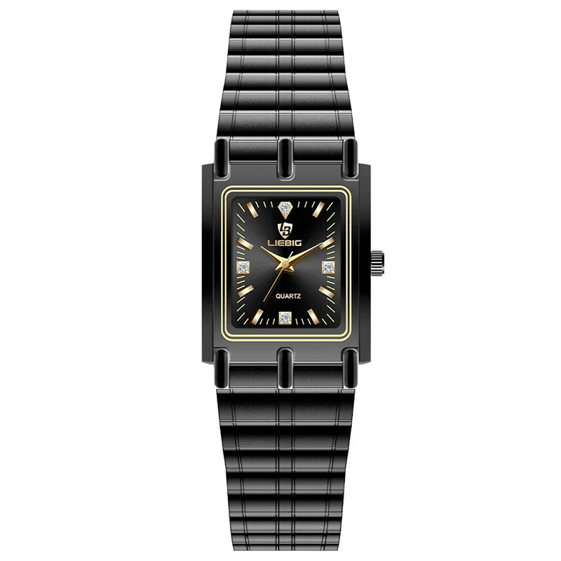 gold steel bracelet watch with square dial, view 3 - MRSLM