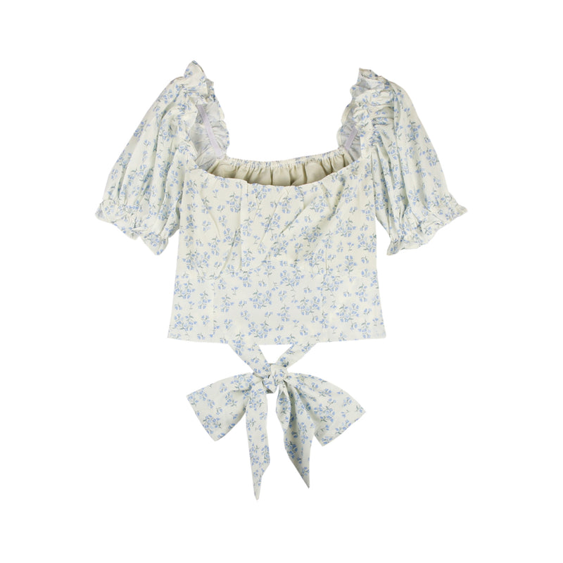 square collar puff sleeve floral shirt, view 2 - MRSLM