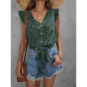 v-neck slim fit sleeveless green top, view 5 - MRSLM