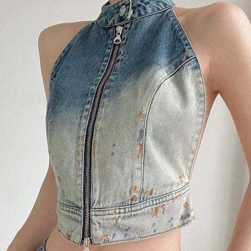 Backless denim halter vest - MRSLM